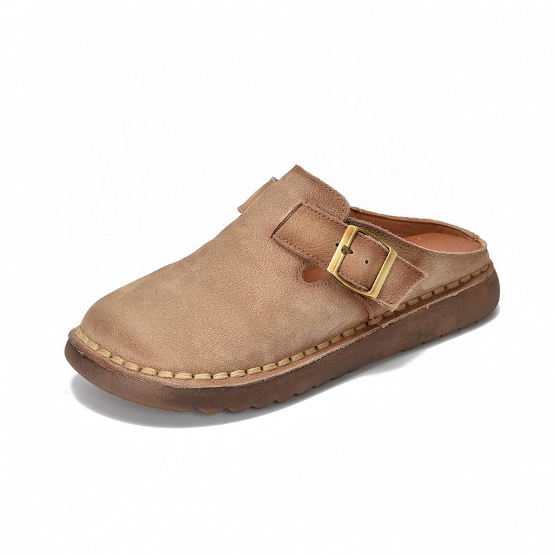 Johnature Retro Dámské venkovní pantofle z pravé kůže Všestranné pantofle z hovězí kůže s měkkou podrážkou