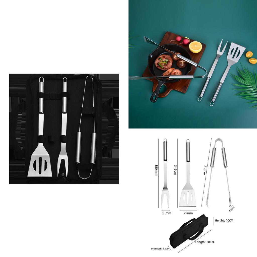 Ensemble d'outils BBQ en acier inoxydable de qualité supérieure pour l'extérieur et la maison Comprend une pince, une fourchette et une spatule