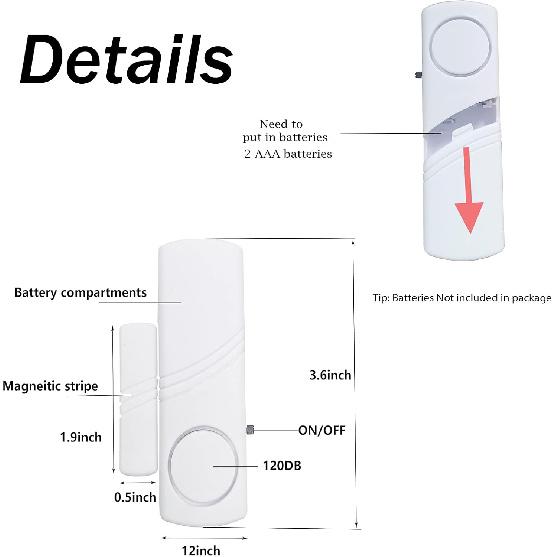 4er-Pack Tür-Fenster-Alarm, Magnetischer Einbruchwarnsensor, Laute Türalarme für Kindersicherheit, DIY für Haussicherheit, Büroschutz, Einkaufsgeschäft