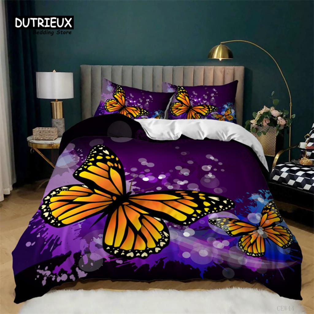 Girls Duvet Cover Set Queen Size Butterfly Bedding Set For Kids Teens Gorgeous Colorful Butterflies Comforter Cover Pillowcases