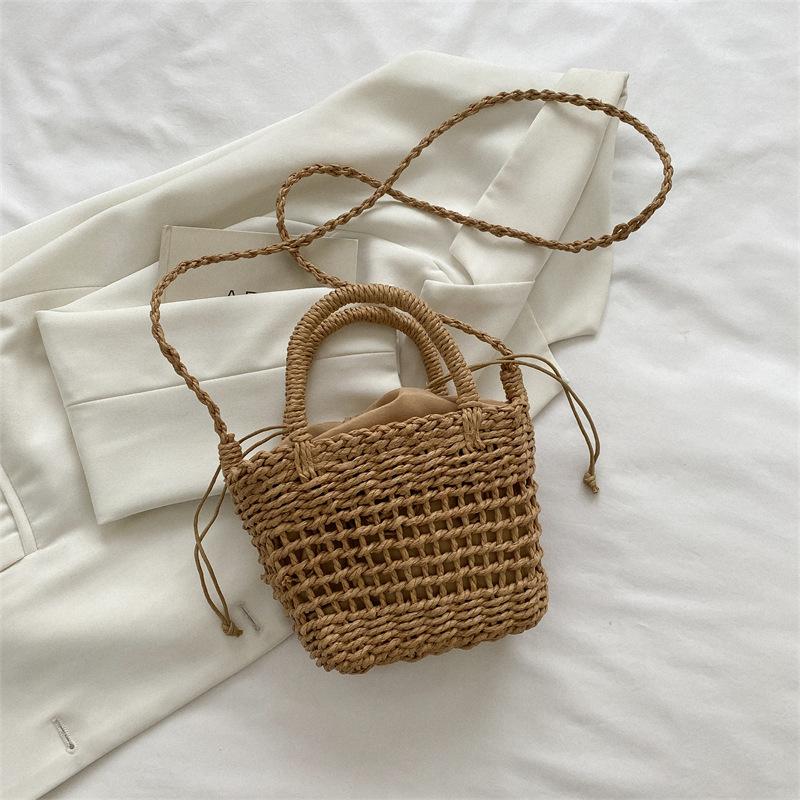 

Summer small bag women s bag 2025 new trend fashion casual straw messenger bag woven portable bucket bag хаки