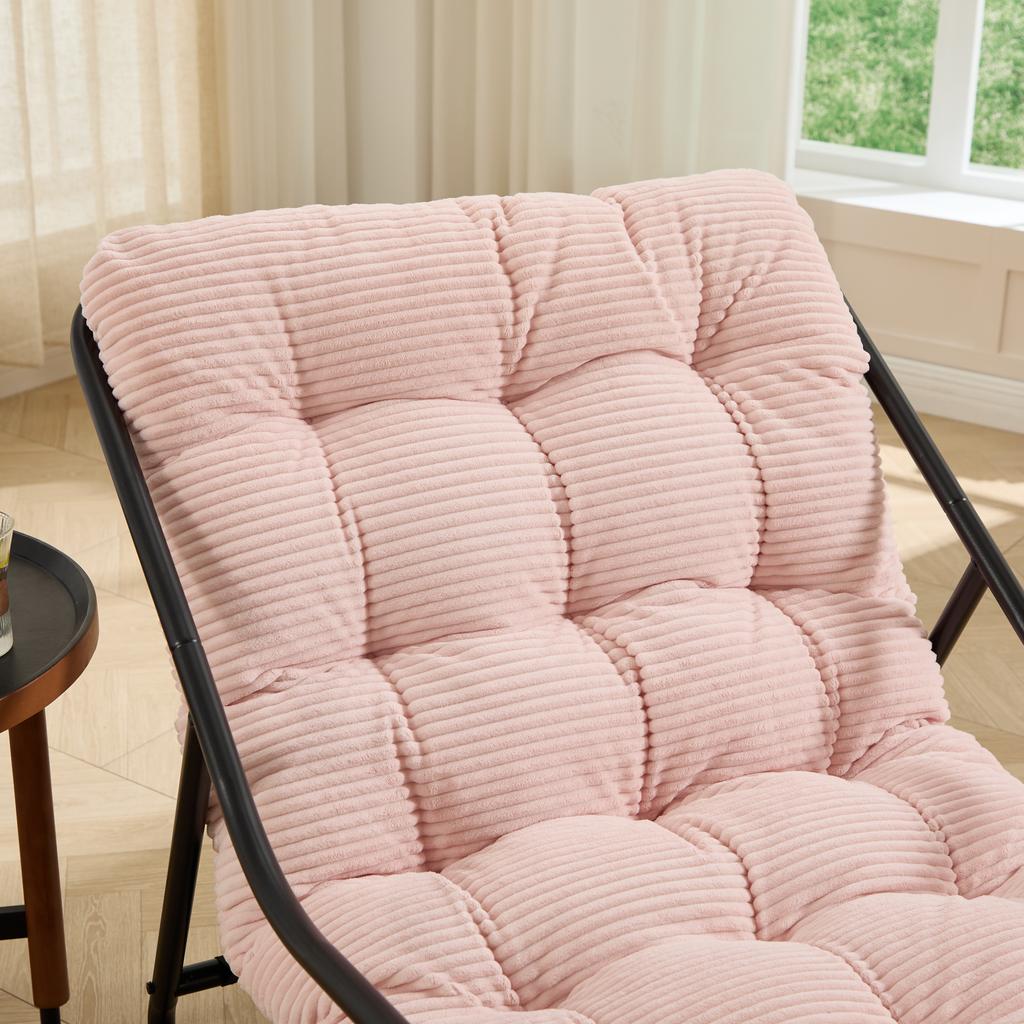 Outdoor Rocking Chair, Comfy Cushion, with Soft Thick Cushion,for Living Room, Bedroom, Reading Room, Black Frame with Pink Cushion