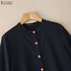 ZANZEA Women Solid Color Loose Casual 3/4 Sleeve Blouse