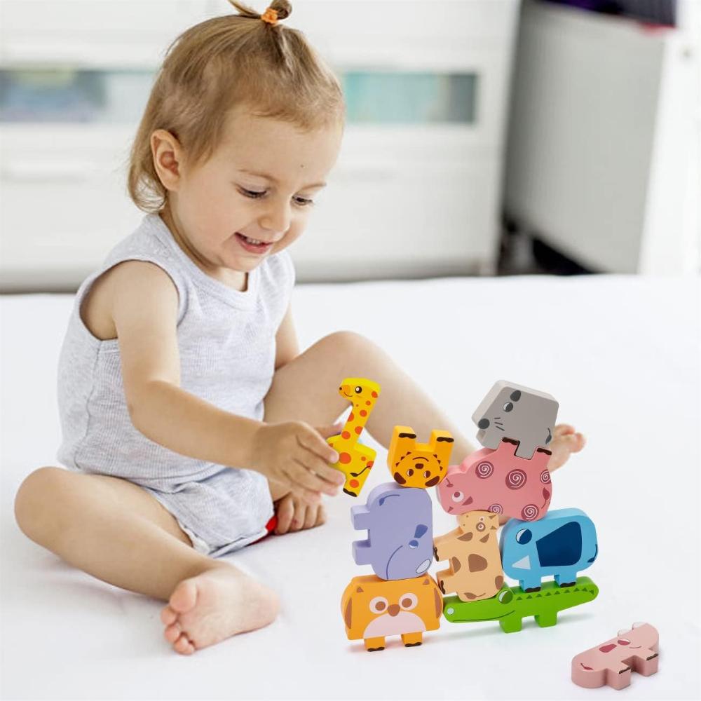 Montessori Toys for Baby, Wooden Animal Blocks Sorting & Stacking Toys for 2-4 Toddlers Girl Boy Gifts, Kids Educational Toys