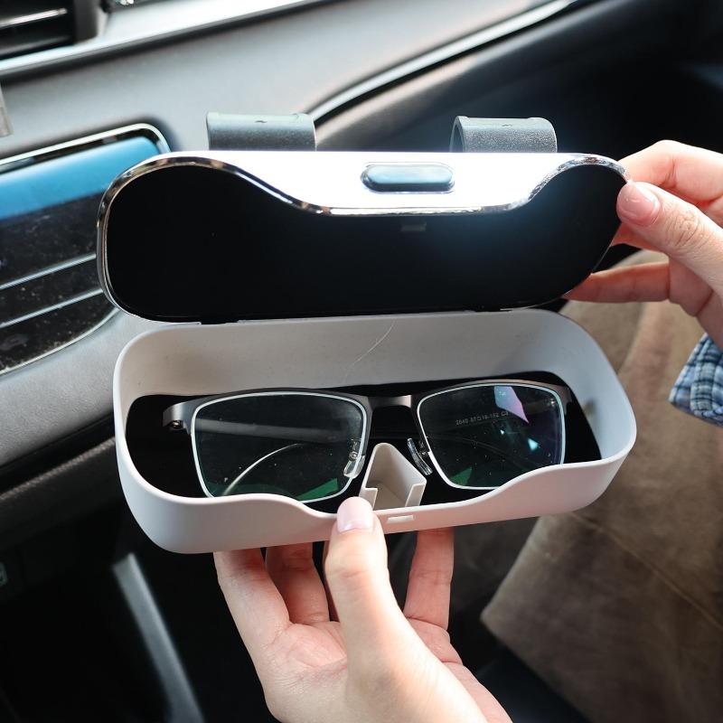 Multifunctional Car Sunglasses Holder Driver's Seat Clip Storage Case Eyewear Frame Car Sun Visor Holder Brown/gray