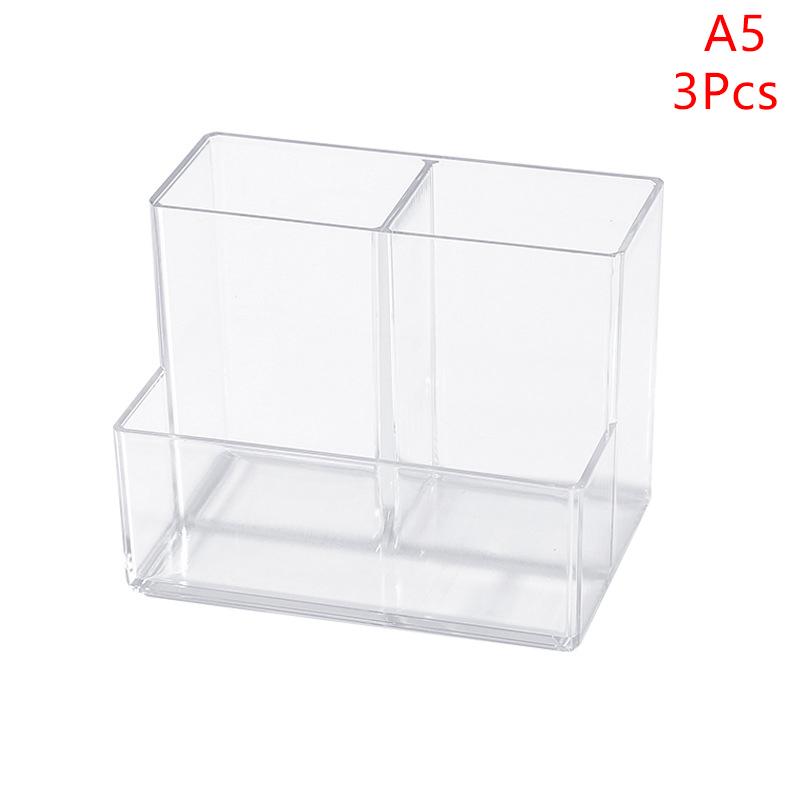 1/2/3Pcs Transparent 3 Grids Pen Holder Box Make Up Brush Bucket Cosmetic Organizer Student Desk Pen Container Storage Box