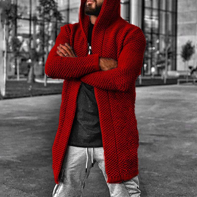 2025 Men's Autumn Sweater Solid Color Hooded High Neck Wool Coat