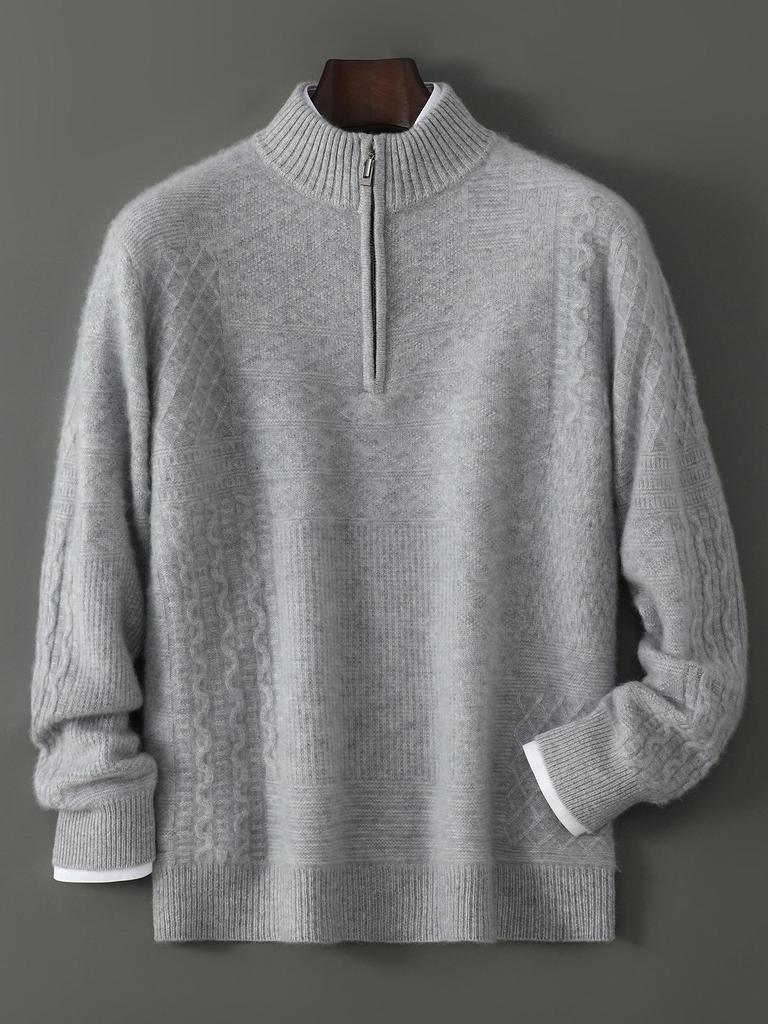 Men's Soft Half-Zip Pure Wool Sweater - Thick, Loose, Stylish Pullover for All Ages