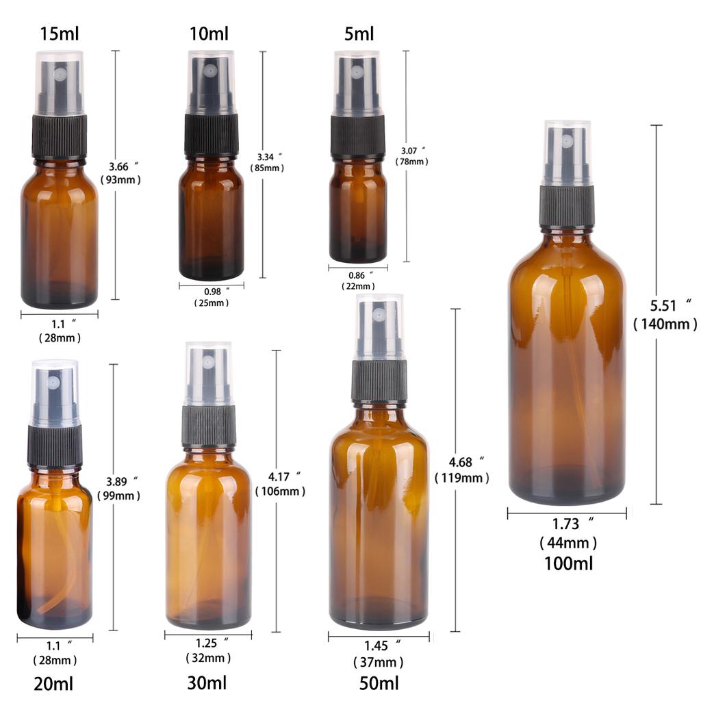 1 Stück 5 ml 10 ml 15 ml 20 ml 30 ml 50 ml 100 ml Braunglas Alkohol Desinfektionsmittel Sprühflasche mit Feinsprühkopf für Ätherische Öle