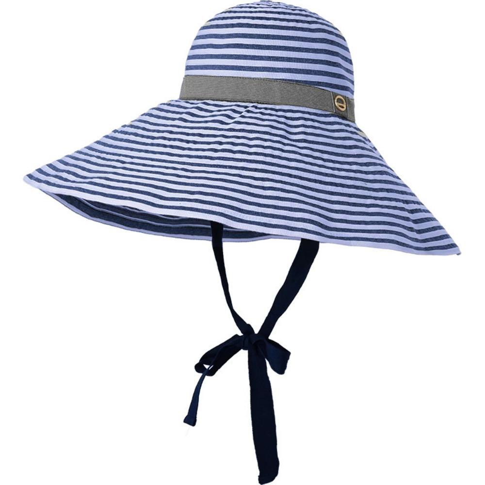Wide Brim Summer Sun Hat Solid Color Bucket Hat Portable Women Striped Fisherman Hat Beach