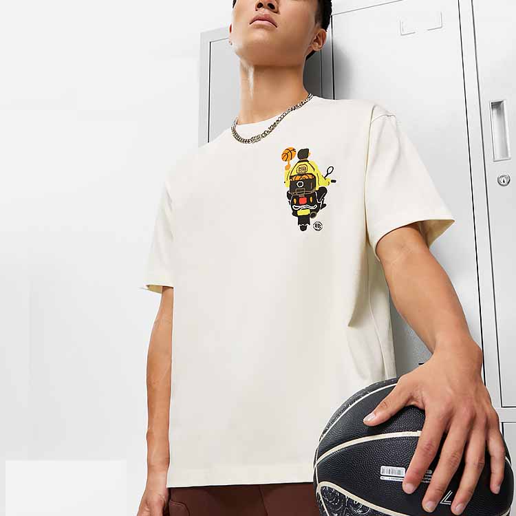 Li-Ning Badfive Series Graphic Print Round Neck Short Sleeve T-Shirt Unisex Tops Beige AHST901-1