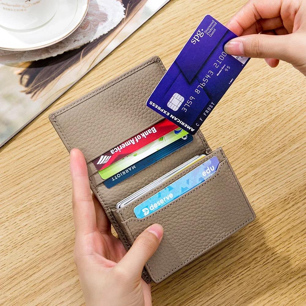Real Leather Credit Business Mini Card Wallet Man Women Smart Card Holder Slim Money Case Coin Purse Small Soft Cow Leather Bag