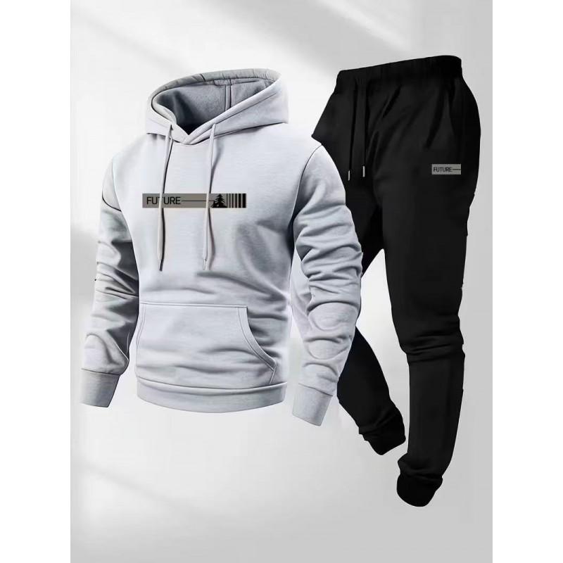 Mens Hooded Sweatshirt Set Long Sleeve Top Pants Casual Sportswear Loose Fit