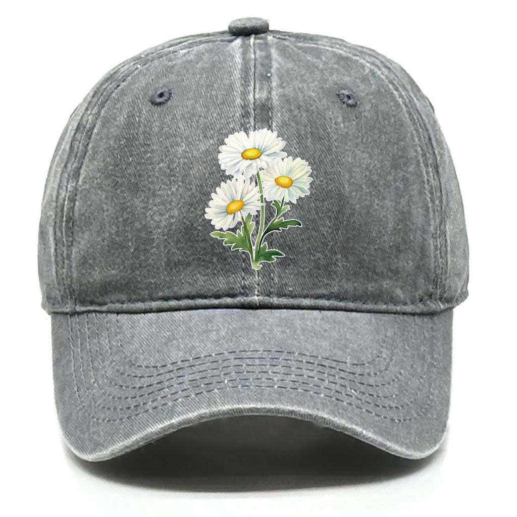 Little Daisy Print Snapback Baseball Cap, Flower Mesh Hat Washed Fit Curved Brim Summer Adjustable Baseball Hat