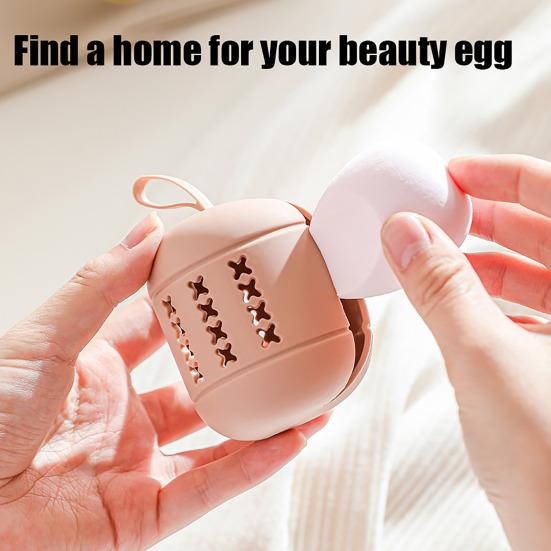 Makeup Sponge Storage Bag Anti-Dust Fully Wrapped Design Breathable Ventilated Hollow Structure Portable Handle Food-Grade Silicone Makeup Applicator