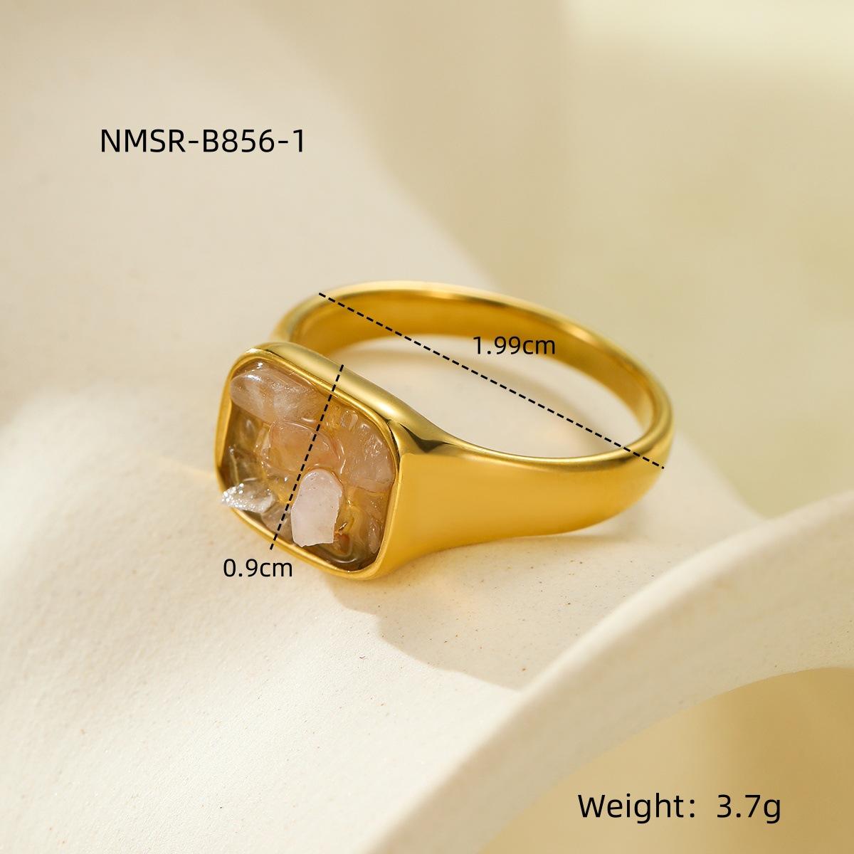 GEMCHIC Women s Vintage French Style Square Natural Stone Ring Stainless Steel Gold Plated Geometric Finger Jewelry