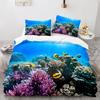 Fish Duvet Cover Full Ocean Bedding Sets 3D Printed Underwater World With Goldfish Coral Reef Pattern Quilt Cover, Kids Teens