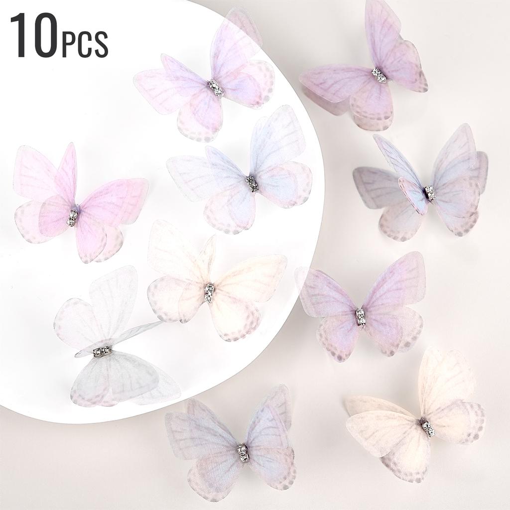 10 buc ochiuri cu diamante duble imprimate cu fluturi, bijuterii, articole pentru acoperirea capului, îmbrăcăminte, bricolaj, plase de plasă realizate manual, plasture de flori, agrafă de păr antică Hanfu