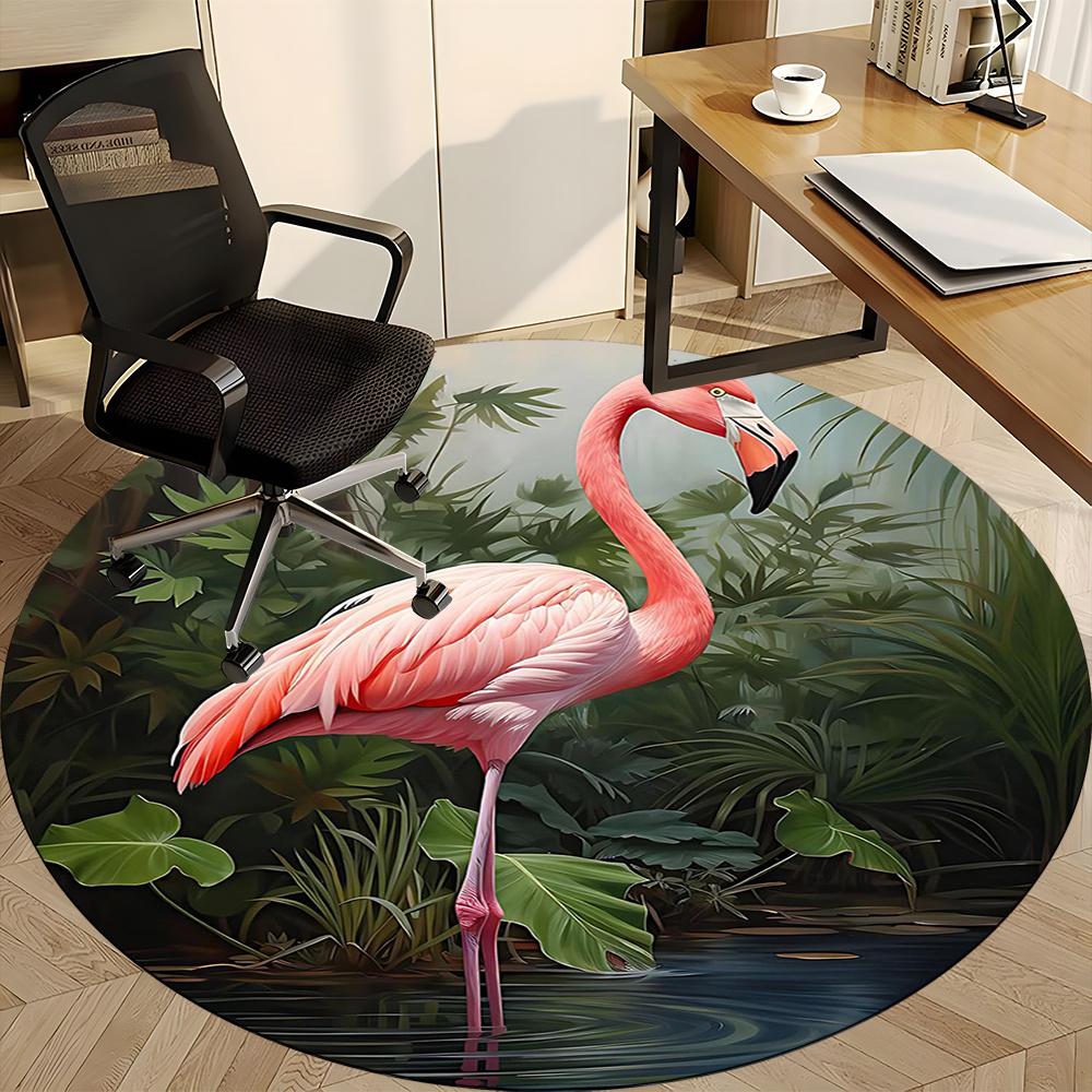 1pcFlamingo Jungle Office Round Area Rug, Indoor Mat Suitable ForOffice, Under Office Chairs Bedroom Living Room Home Decor, Room Deco 051