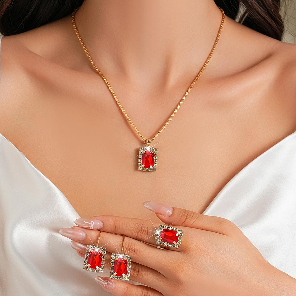 

Набор из 4 предметов Женский модный темпераментный круглый зеленый кристалл ожерелье браслет серьги кольцо комбинация универсальный изысканный