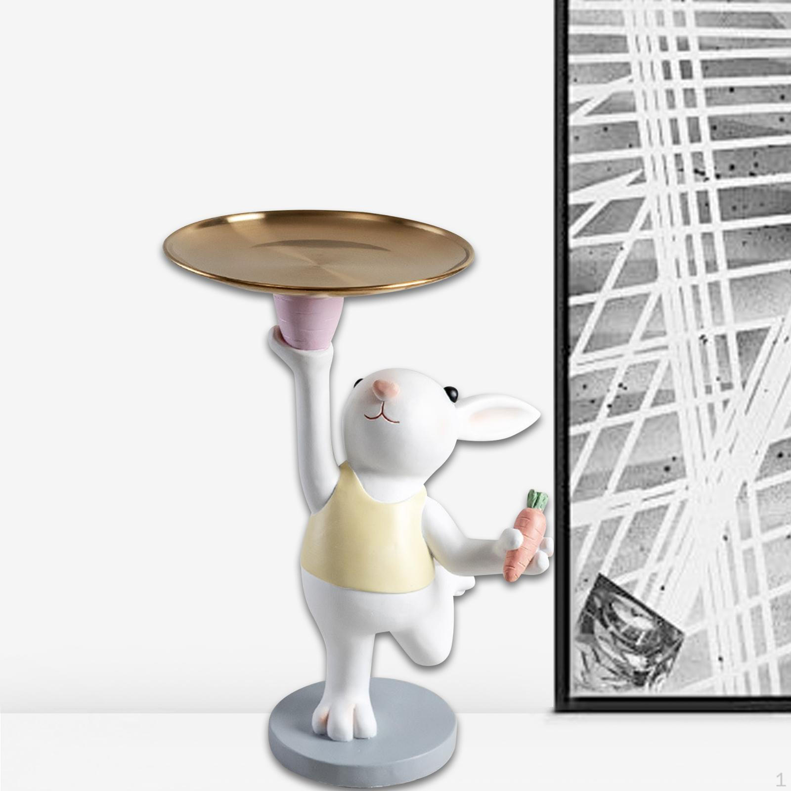 

Rabbit Shape Jewelry Storage Tray Key Holder for Entryway Cute Bunny Figurine Sculpture Yellow