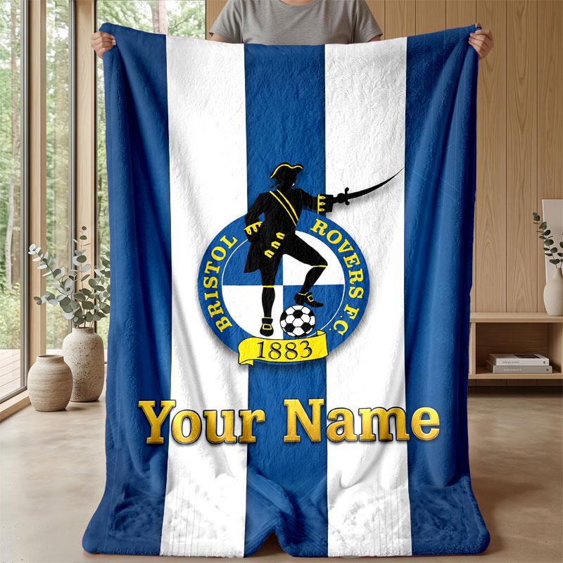 Bristol Rovers Individueller Name Text Flanelldecke Fußball Logo Personalisierte Fleece-Wurfdecke Besonderes Geschenk für Sofa Schlafzimmer Zuhause