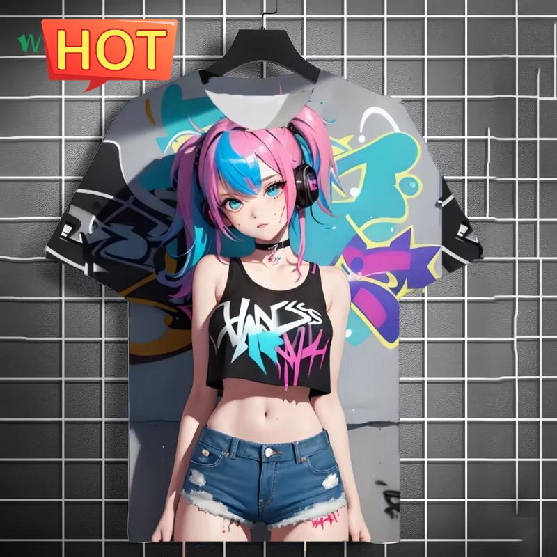 Harajuku  Style Cartoon Anime Printed Men's T-Shirt Summer Outdoor Men's Clothing Tide Girls Pattern Men Tops Short Sleeve Tee