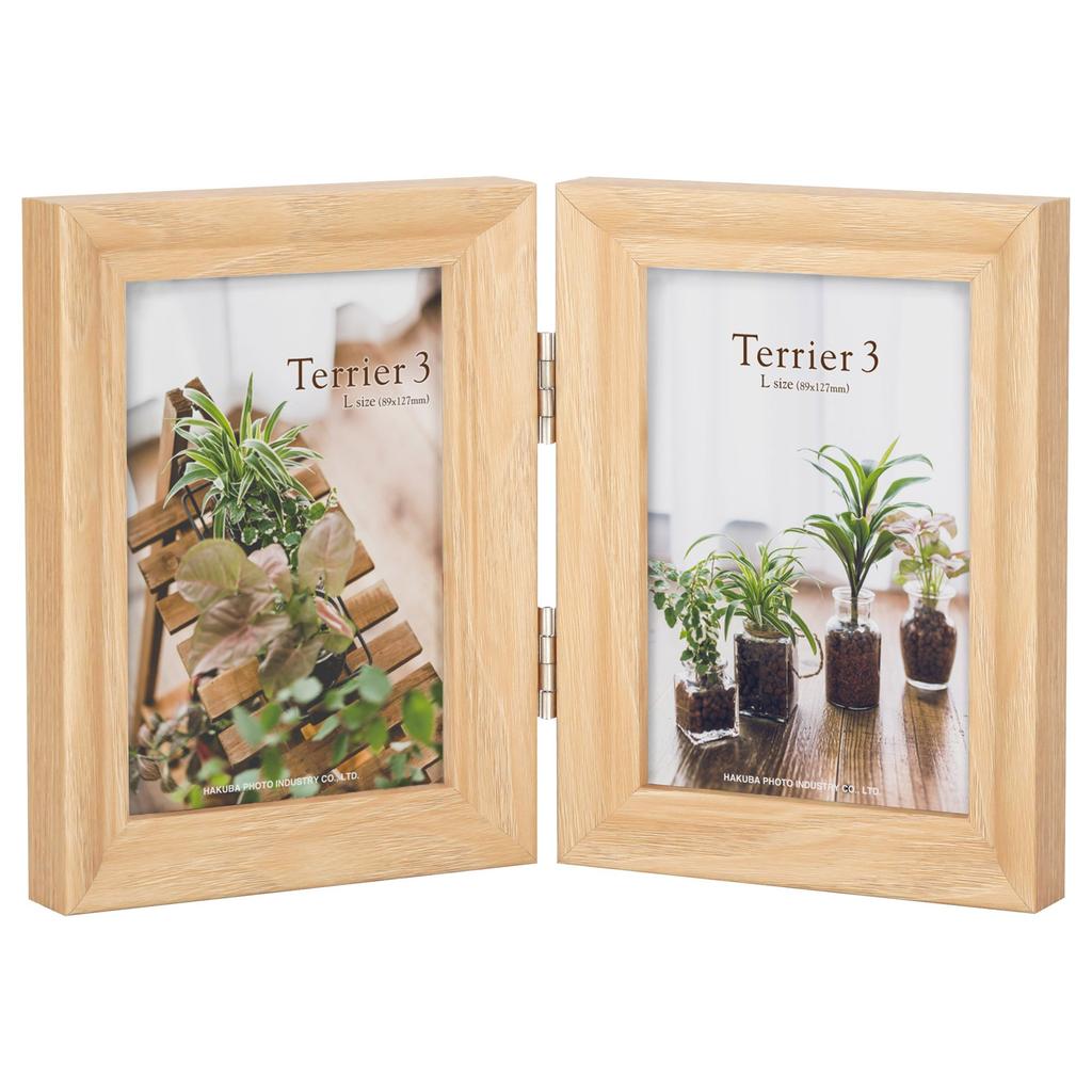 HAKUBA Wooden Photo Frame Terrier 3 Large Size Vertical Natural 2-Sided FWTR3-NTL2T