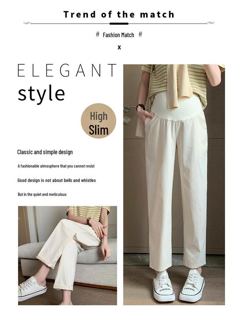 Women's Spring/Summer Maternity Cotton-Linen Stretch Wide-Leg Pants, Loose Fit, Cropped Length