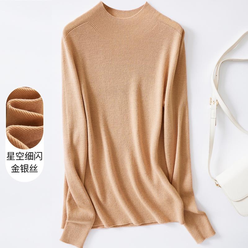 Wardrobe BI Comfortable Base Spring and Autumn Sheep Wool Half High Collar Long Sleeve Solid Color Versatile Women's Woolen Sweater