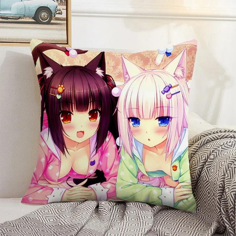 Nekopara 50x50 Cushion Cover 45 × 45 Decorative Pillowcase for Pillow Home Decor Car Decoration Pillowcases Bed Cushions Kawaii