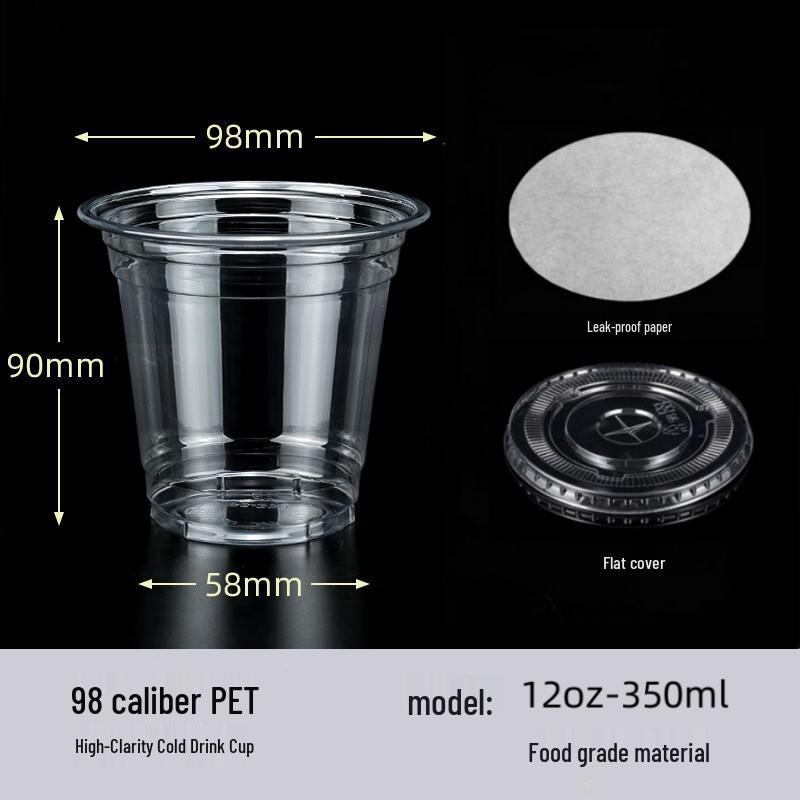 98mm Clear PET Disposable Cups for Cold Drinks, Coffee, Milk Tea & Desserts