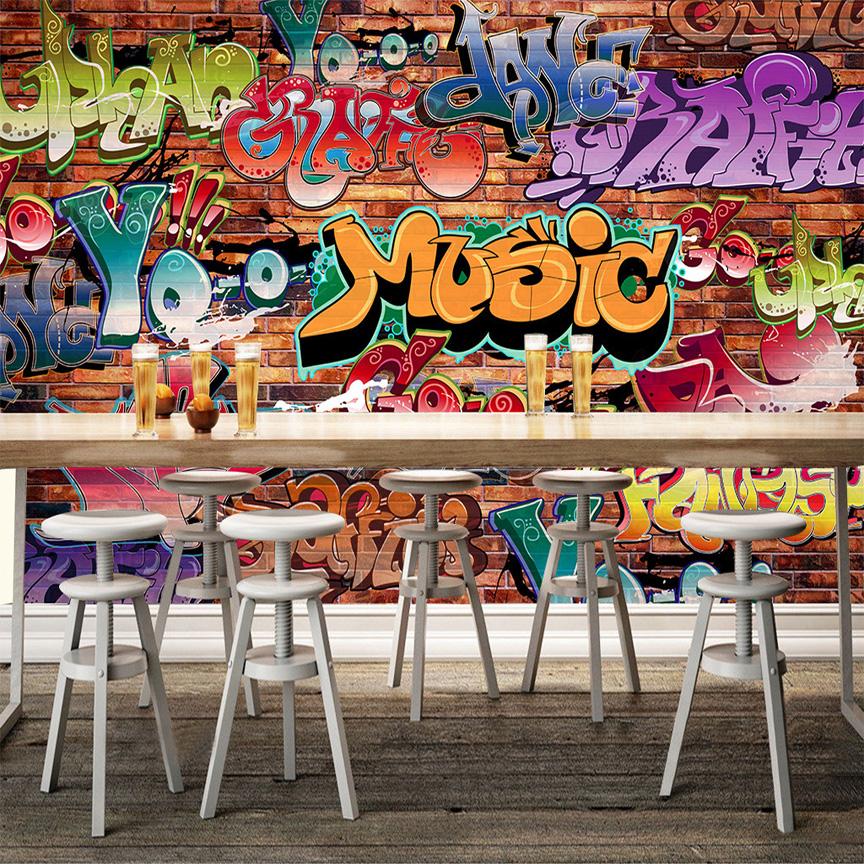 Graffiti Mural 3d Art Embossed Brick Wallpaper Cafe Bar Restaurant Wall Wallpaper