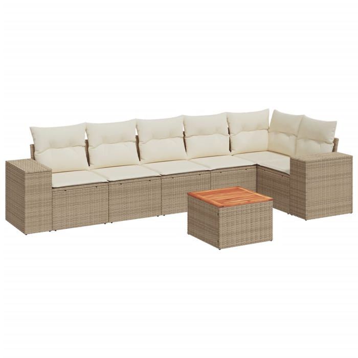 VidaXL Garden Lounge Set with Cushions 7 Pcs Beige Braided Resin 3225456