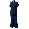 Yousheng Women Cotton Linen 2 Piece Sets Short Sleeve Button Up V Neck And Long Pants Summer Lounge Outfits with Pockets