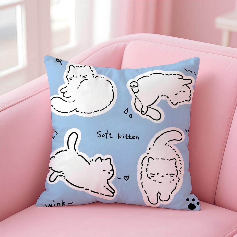 Cute Cartoon Cats Animations Cushion Cover Pillowcase Short Plush Invisible Zipper Room Sofa Cushion Cover