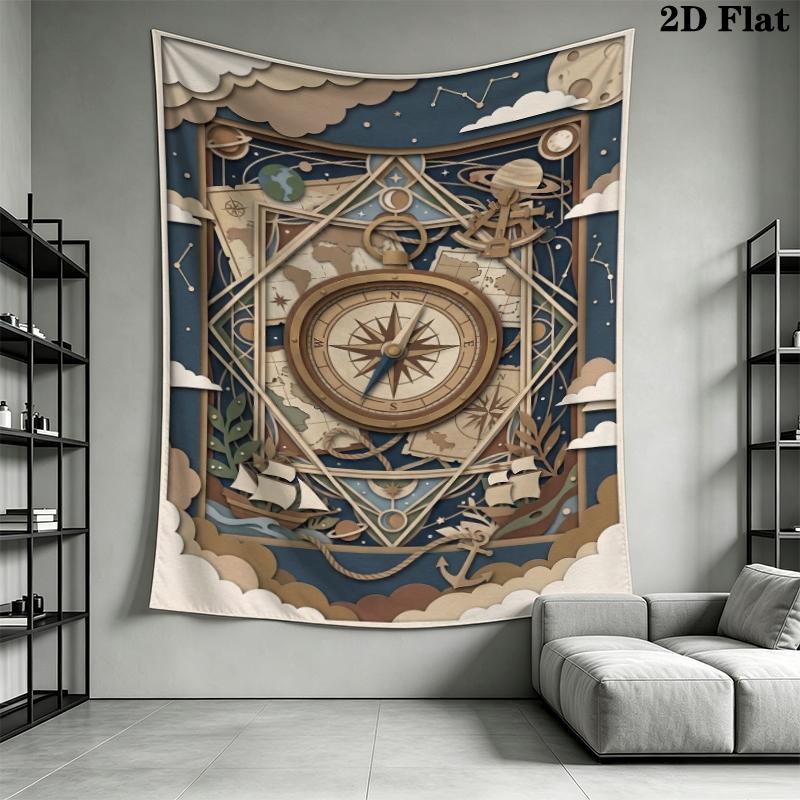 Compass Wall Tapestry Aesthetic Wall Hanging Printed Fabric Blanket Decorative Tapestries for Bedroom Living Room Home Decor