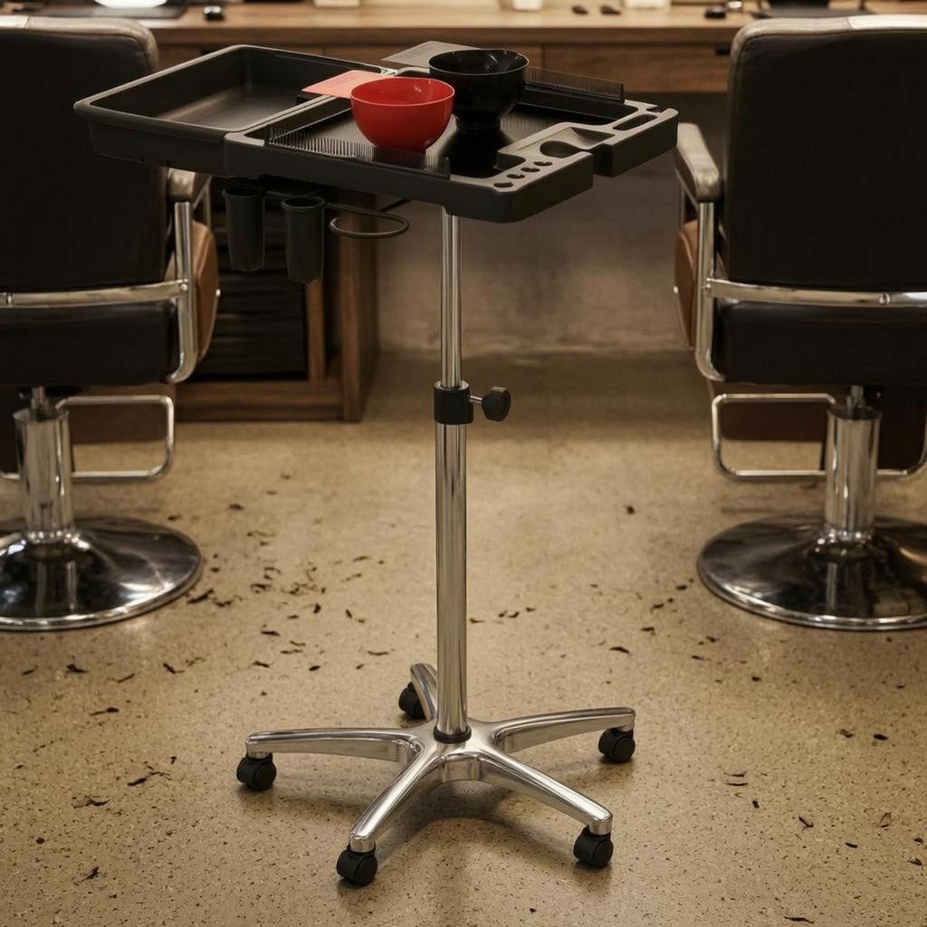Rolling Salon Tray Cart Raised Lip Height Adjustable for Stylists