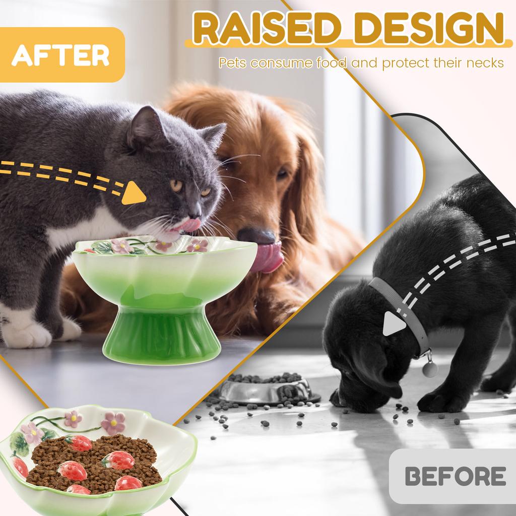 Ceramic Pet Bowl 150 ml Heighten Slow Feeder Cat Bowl with 15 ° Inclined Design Wide Mouth Cat and Dog Water Bowl Pet Supplies