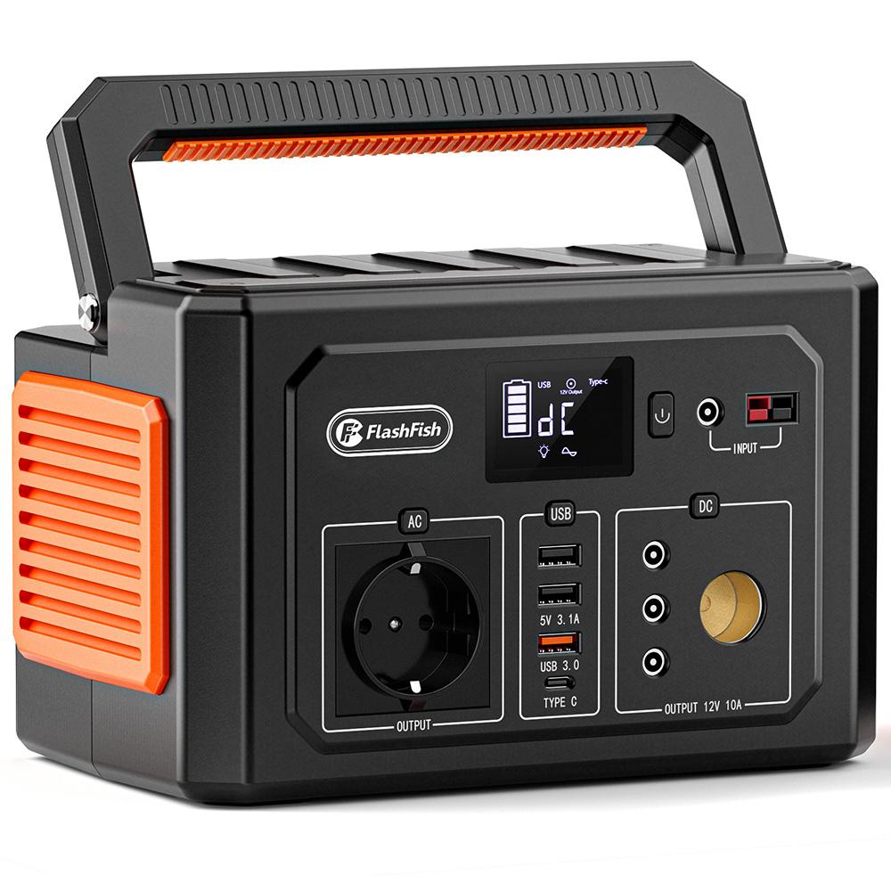 Flashfish K53 Tragbare Powerstation 9 Multifunktions-Ausgangsanschlüsse 400Wh Kapazität 3 Praktische Wiederauflademodi schwarz