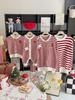 Family Heart Stripe Sweater Set: Mother-Son & Mother-Daughter Red Knitted Outfit for Autumn/Winter