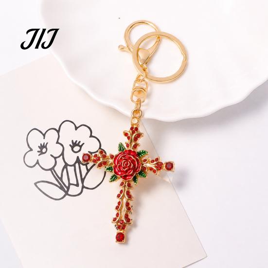 Zinc Alloy Keychain Retro Rhinestone Rose Keychain, Golden Plated Key Ring for Purse Charm Men Women, Pendant Handbags Backpacks Decoration