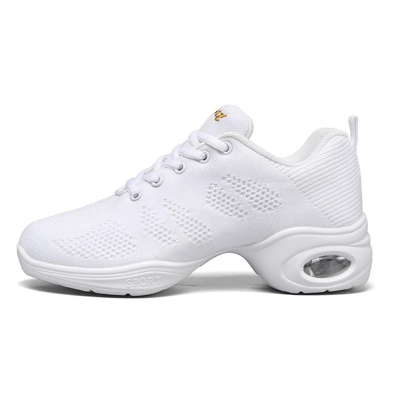 Square dance shoes adult dance shoes women's soft-soled mid-heel fly-woven mesh breathable dance shoes aerobics white purple