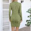 Women's V-neck Casual Print Long-sleeved Fitted Dress