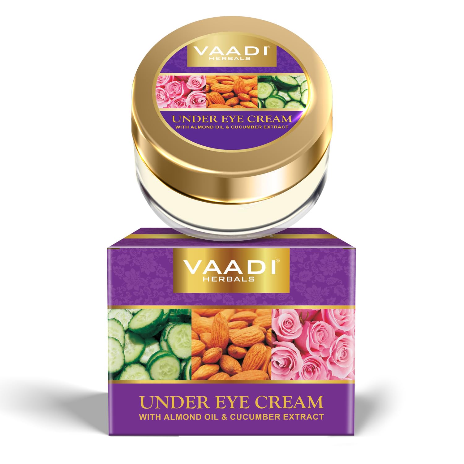Vaadi Herbals Under Eye Cream 30g Almond Oil Cucumber Extract Pink Rose Moisturizer for Men