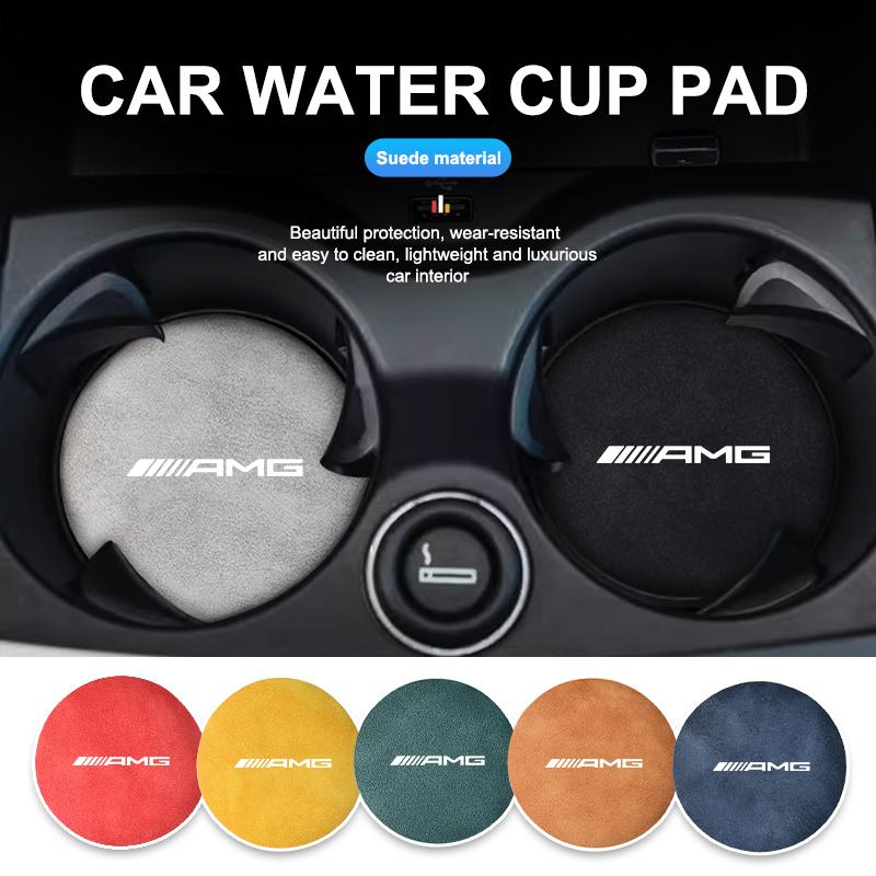 CSF1 Suede Car Coaster Anti-slip Water Cup Heat Insulation Mat Decor For Mercedes Benz AMG A B C E S G Class A180 CLK CLA GLE GLC