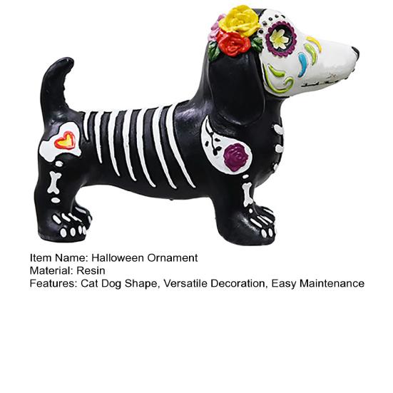 Halloween Ornament Skeleton Cat Dog Shape Resin Statue Indoor Outdoor Cat Sculpture Haunted House Desktop Decor