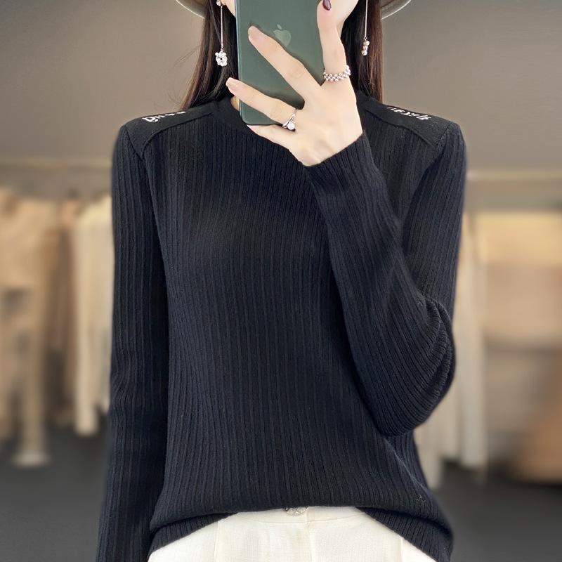 

YYFS женские модные повседневные однотонные принты осень-зима с длинным рукавом и круглым вырезом свободные свитера XXL чёрный