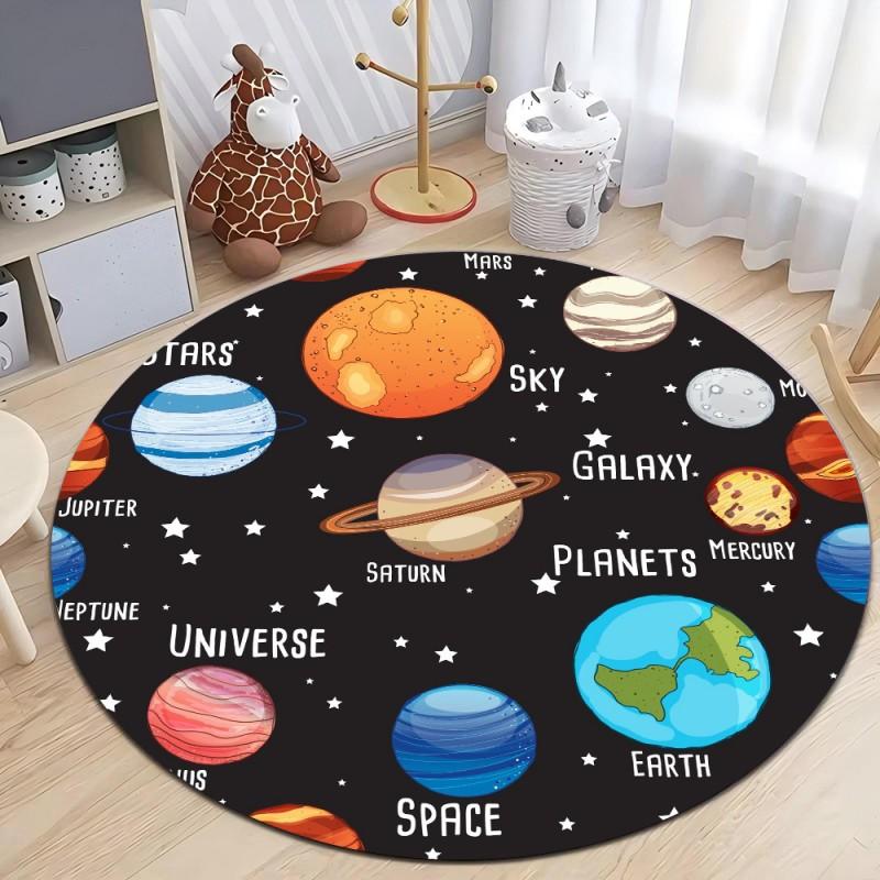 Outer Space Planet Print Round Carpet Bedroom Rug Computer Chair Swivel Floor Mat Living Room Cartoon Children's Room Floor Mat