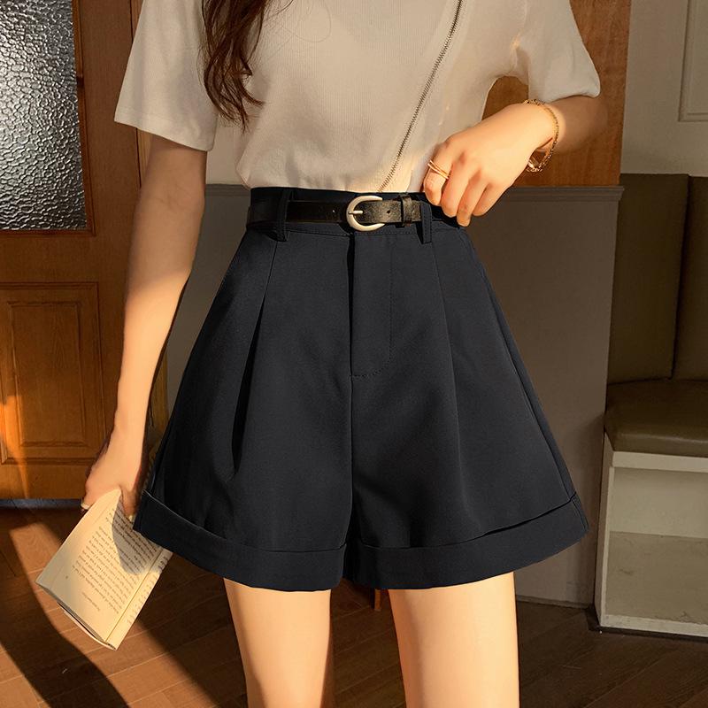 Summer 2025 Women's High Waist Pleated A-line Wide Leg Suit Shorts